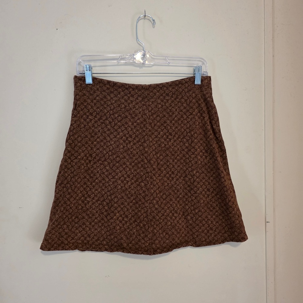 LL Bean Womens Leaf Print Skirt Size Small Brown Cotton Mini Hemmed Cottage